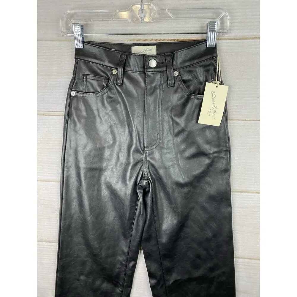 Universal Thread Jeans Womens 00L Black High-Rise Faux Leather 90's Straight NWT